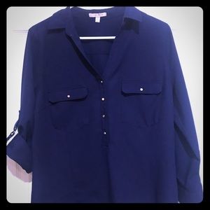 Navy Blue dress shirt with gold buttons
